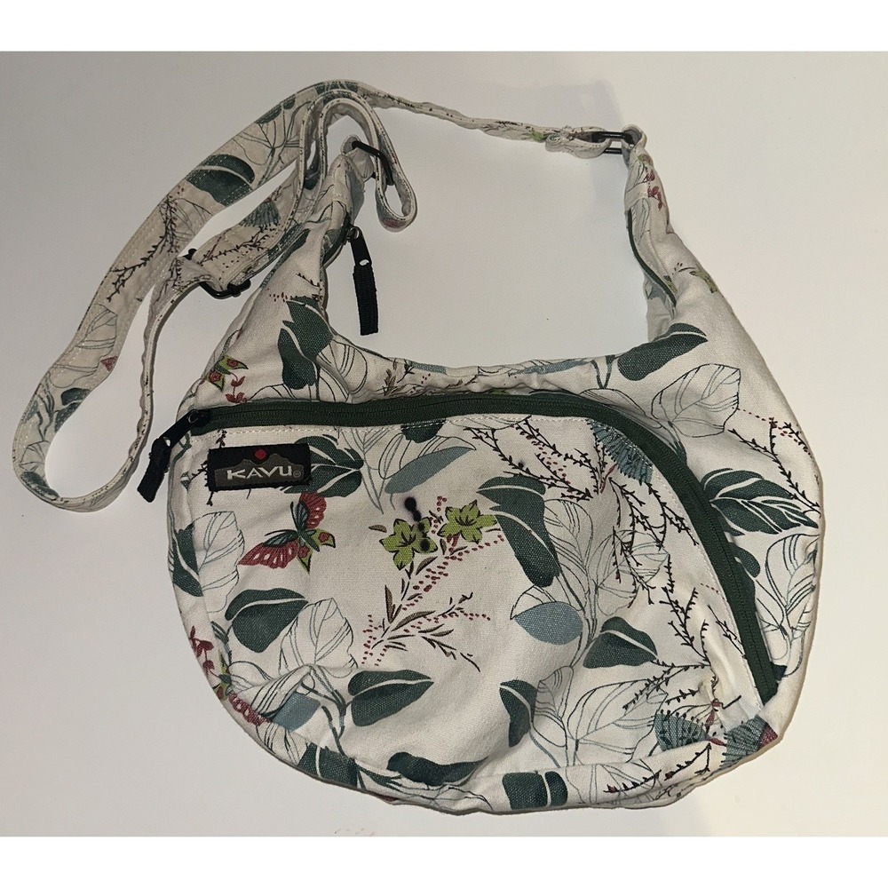 KAVU Saddle Satchel Canvas Crescent Crossbody Bag Botanical Butterfly Boho Hobo